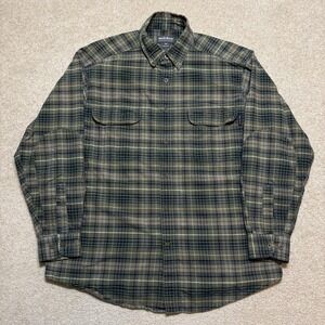 Woolrich Shirt Mens Large Green Plaid Button Front Long Sleeve Outdoor Hiking